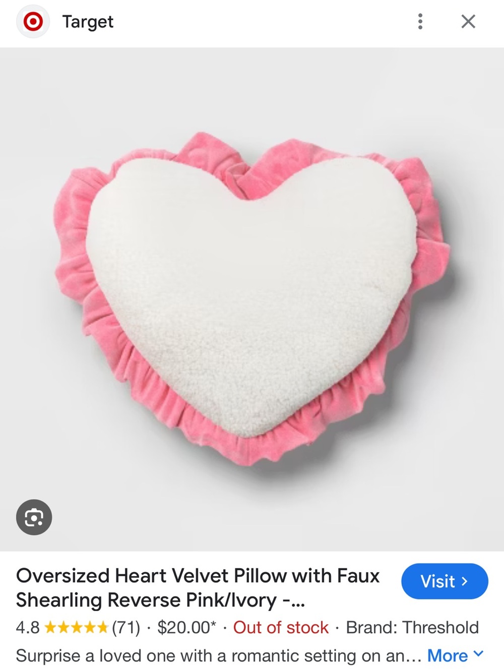 NWOT 💖 Oversized Heart Velvet Pillow with Faux Shearling Reverse Threshold